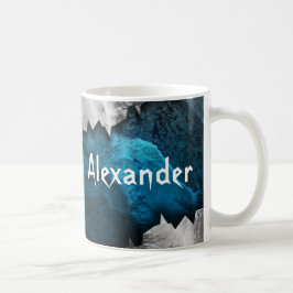 Blå och Silver Grunge Metall/Stone Design Kaffemugg