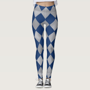 Blå och Silver Harlequin Patterned Leggings