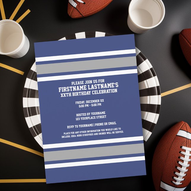 Blå och Silver Iports Jersey-nummer Inbjudningar (Birthday Party Invitation - Sports Theme - Football Party Invitation)