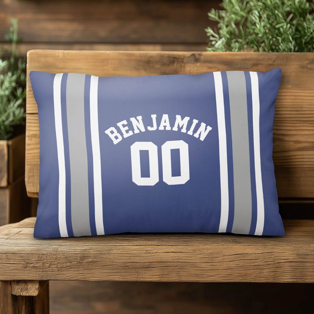 Blå och Silver Iports Jersey-nummer Prydnadskudde (Custom Pillow)