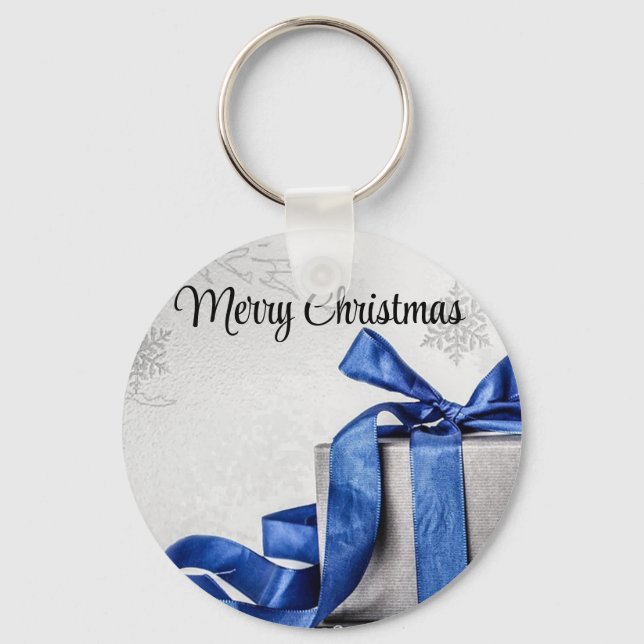 Blå och Silver Julklapp Nyckelring (Framsida)