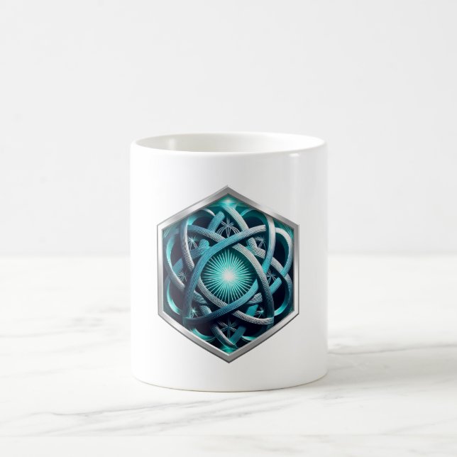 Blå Och Silver Keltisk Knut Med Solstrålning  Kaffemugg (Center)