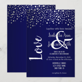 Blå och Silver-konfetti-punkter Inbjudningar