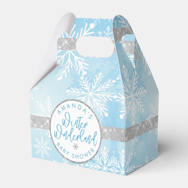 Blå och silver snöflinga presentlåda (Framsidan Sidan)