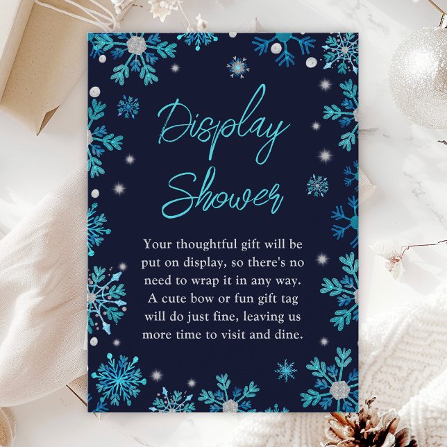 Blå och Silver Snöflingor Vinter Visning Dusch Tilläggskort (Skapare uppladdad)