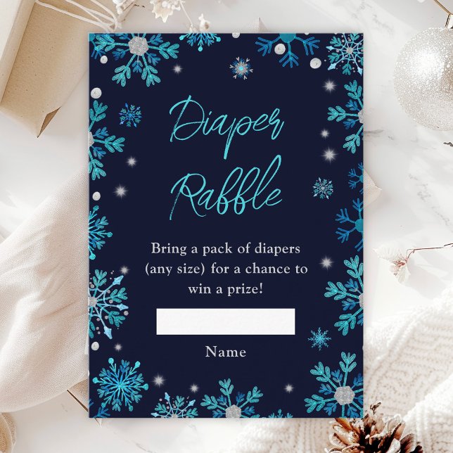 Blå och Silver Snöflingor Winter Diaper Raffle Tilläggskort (Skapare uppladdad)