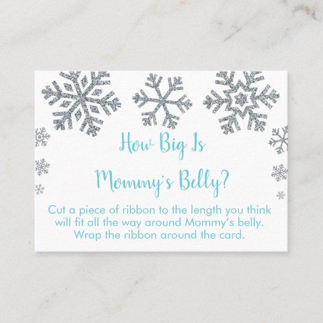 Blå och Silver Snowflake Hur stor är Mamma Belly? Placeringskort (Framsida)