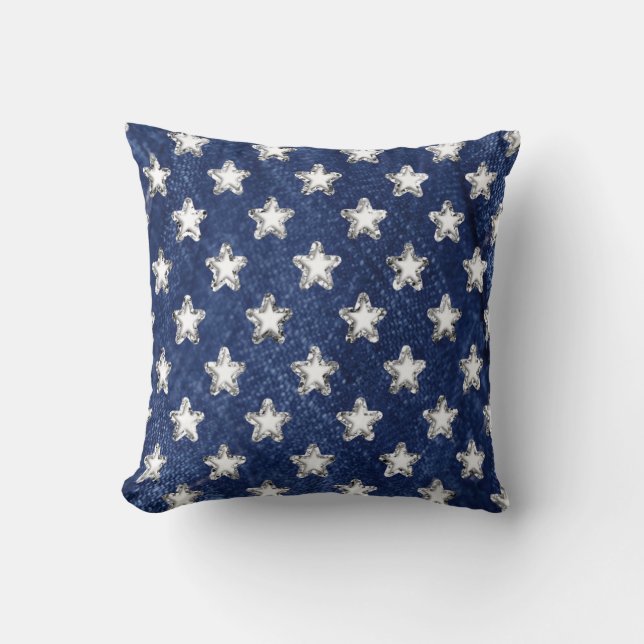 Blå och Silver Stars Pillow Kudde (Framsida)