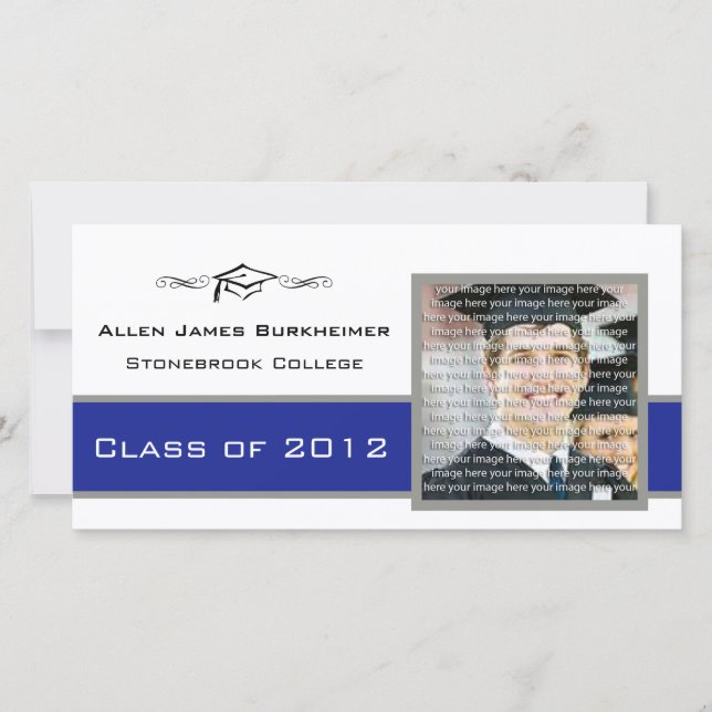 Blå och Silver Studenten-fotoannonskort Meddelande (Framsida)
