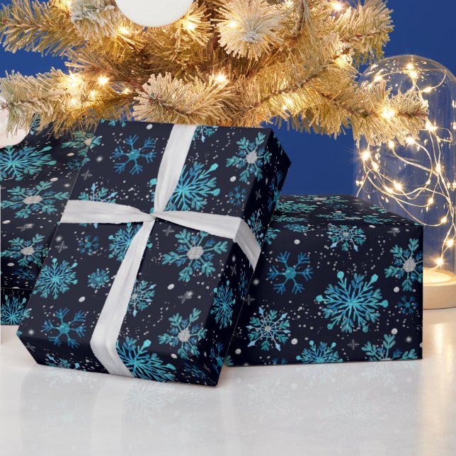 Blå och silver vinter snöflingor Mönster Presentpapper (Helgdagar)