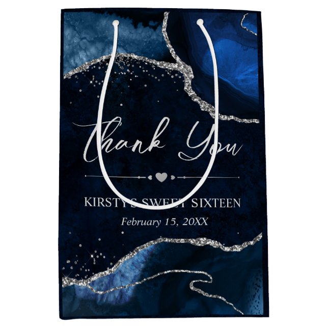 Blå och silverfärgad falsk glitteragate Sweet 16 (Framsidan)