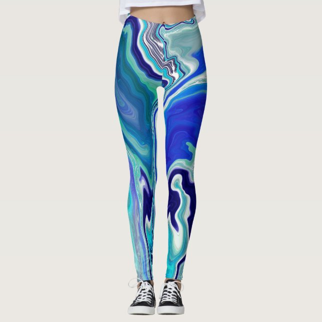 Blå och skalad marble Vinkarare Leggings (Framsida)