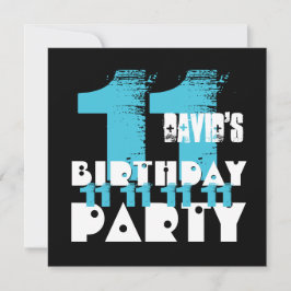 BLÅ och SVART 11-års födelsedagsfest 11-åring V07 Inbjudningar