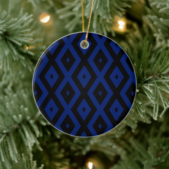 Blå och svart diamant mönster julgransprydnad keramik (Träd)