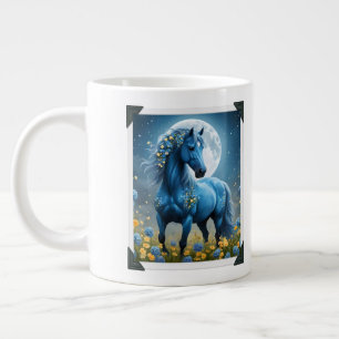 Blå Och Svart Fantasy Mån Hästar, Jumbo Mugg