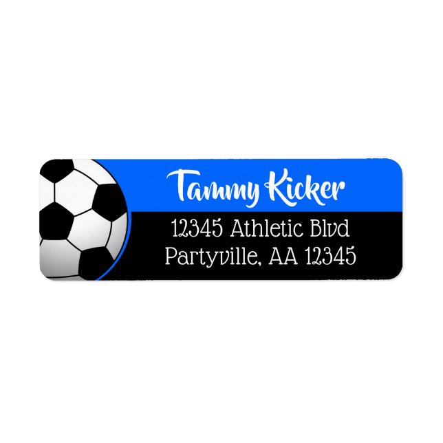 Blå och svart fotboll Adress Returadress Etikett (Framsidan)
