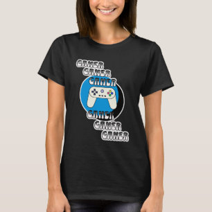 Blå och svart Gamer   Videokontroll T Shirt