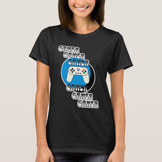 Blå och svart Gamer | Videokontroll T Shirt (Framsida)