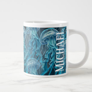 Blå och svart jellyfisk jumbo mugg