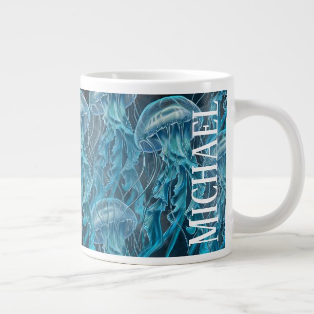 Blå och svart jellyfisk jumbo mugg (Höger)