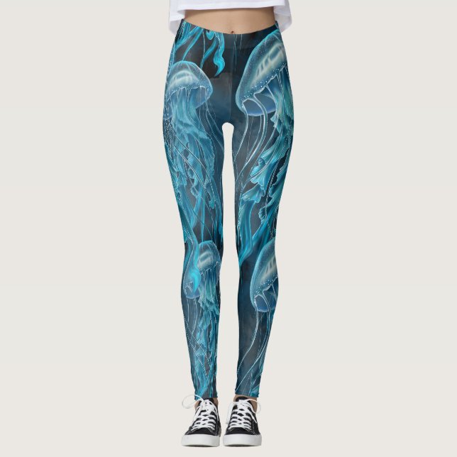 Blå och svart jellyfisk leggings (Framsida)