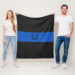 Blå och svart läder Struktur med svart andedräkt Fleecefilt