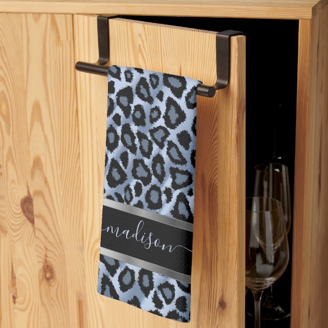 Blå och svart leopard - Anpassa Kökshandduk (Thirds Fold)