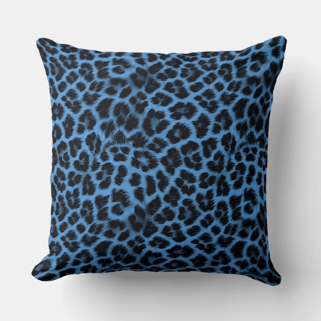 Blå och svart leopard mönster kudde (Framsida)