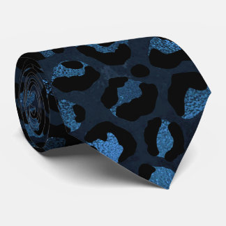 Blå och svart leopardtryck slips