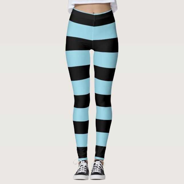 Blå och svart linje rand mönster leggings (Framsida)