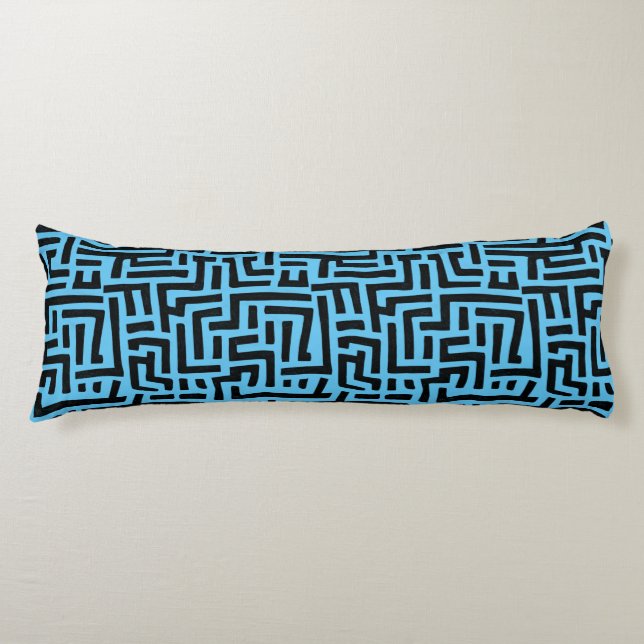 Blå och svart motif | Geometric Maze Mönster Kroppskudde (Framsidan)