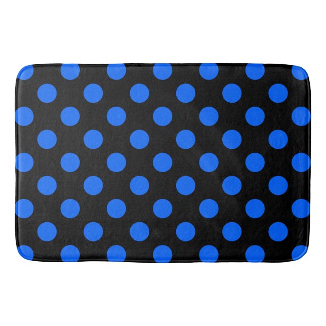 Blå och svart polka dots badrumsmatta (Framsidan)