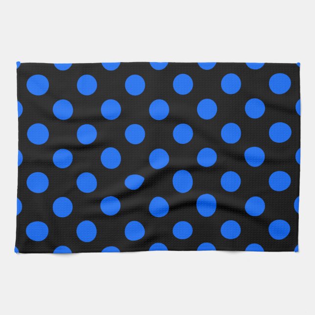 Blå och svart polka dots kökshandduk (Horisontell)