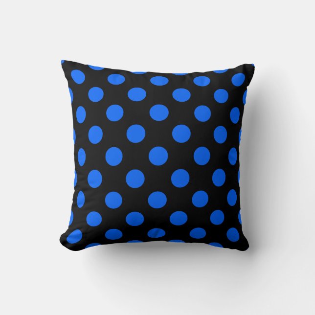 Blå och svart polka dots kudde (Framsida)
