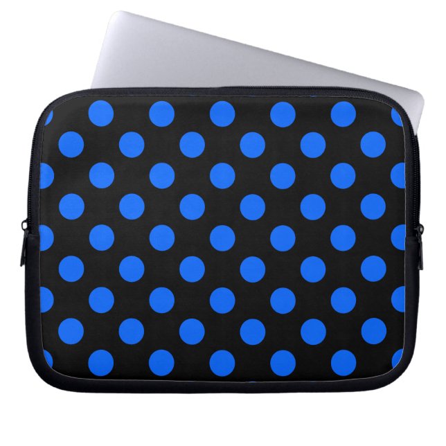Blå och svart polka dots laptop fodral (Framsidan)
