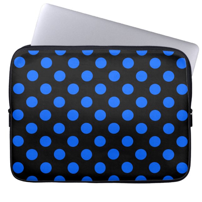 Blå och svart polka dots laptop sleeve (Framsidan)
