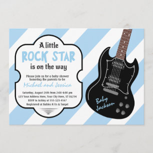 Blå och svart Rock Star Rock-a-Bye Baby Shower Inbjudningar
