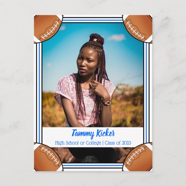 Blå och svart Studenten Meddelande Vykort (Framsida)