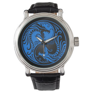 Blå och svart Yin Yang Dragons Armbandsur