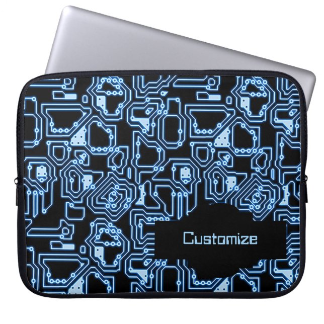Blå och svarta datorkretsar Laptop sleeve (Framsidan)