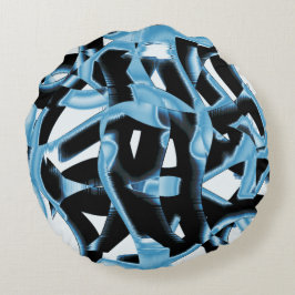 Blå och svarta skrapor eller rosett band som först rund kudde