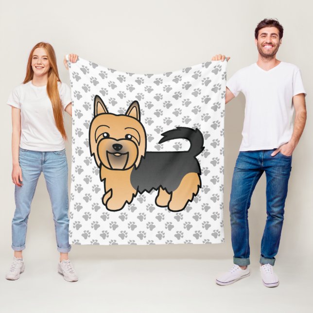 Blå Och Tan Australisk Terrier Söt Tecknad Hund Fleecefilt (På plats)