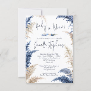 Blå och tan Foliage Baby i Bloom Baby Shower Inbjudningar