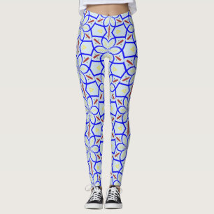 Blå och Tan Mönster Leggings