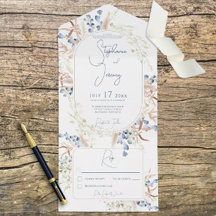 Blå och tan Torkad Boho Flowers Vit middag