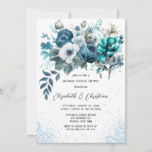 Blå och Teal Peony Glitter Bröllop Par Shower