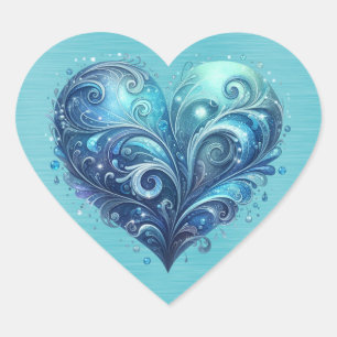 Blå och turkos Finare Valentine Heart Hjärtformat Klistermärke