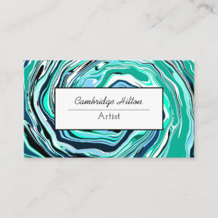 Blå och turkos Marble Abstrakt Fluid Art Visitkort