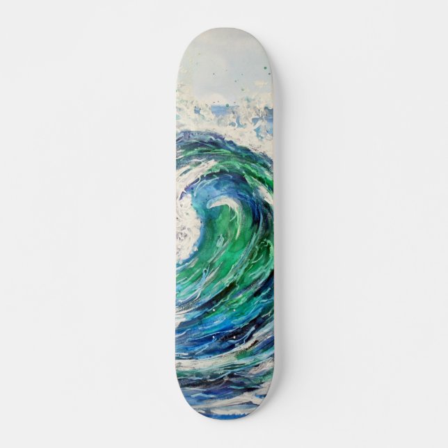Blå och turkos Ocean Wave Mini Skateboard Bräda 18,5 Cm (Framsida)
