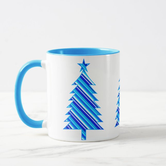 Blå och turkos Rand Julgran Mugg (Vänster)